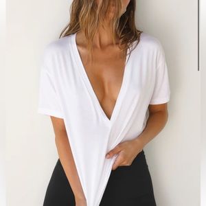 Joah Brown deep V white Tee